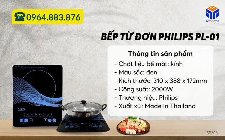 Bếp từ đơn Philips PL-01 cảm ứng tặng kèm nồi lẩu inox